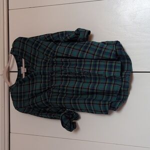Motherhood Maternity Green Plaid Blouse